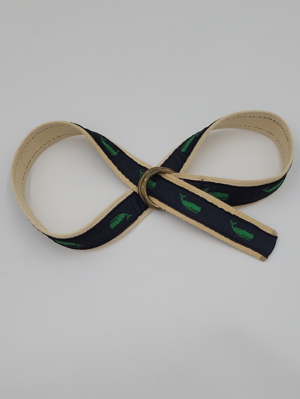 Yachtwear Research Inc Belt with Navy Ribbon and Green Whale Print Coastal